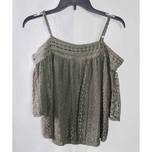 By & By Green Crochet Off The Shoulder Sexy Top S